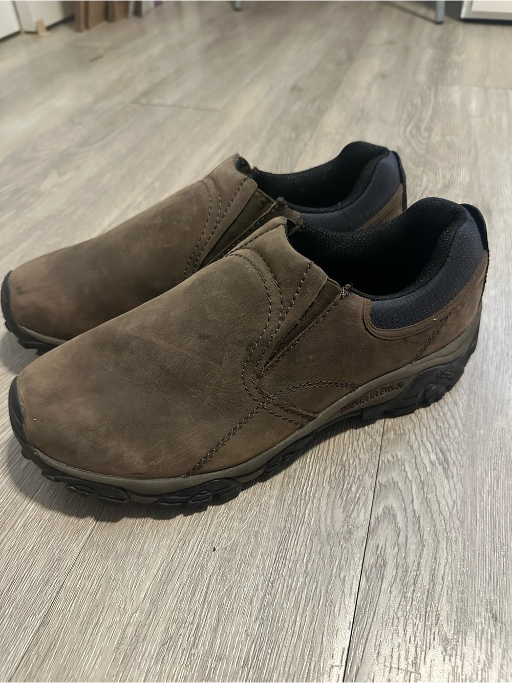 Merrell Moab Adventure Moc Leather Slip On Vibram Hiking Shoe Brown Mens Size 12